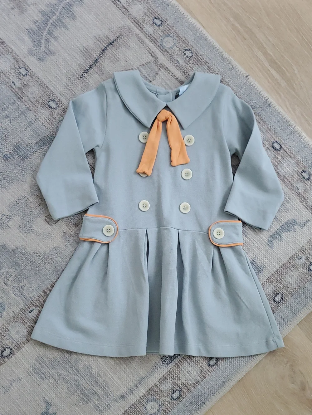 Bella Bliss Toddler Girls Blue Cotton Collared Button Dress Sz2